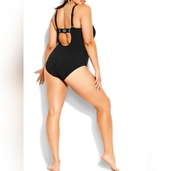 City Chic Swimsuit NEW Plus 14 1X Izzy Black 1 Piece Cut Out Back Swim Suit Sexy